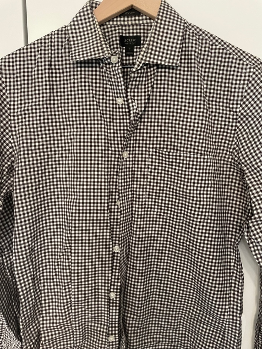 J. Crew Brown and White Gingham Button-Down Shirt